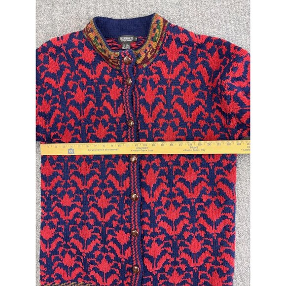 Vintage J Peterman Sweater Womens Large Blue Red Wool Cotton Knit Cardigan 90s - Picture 3 of 6